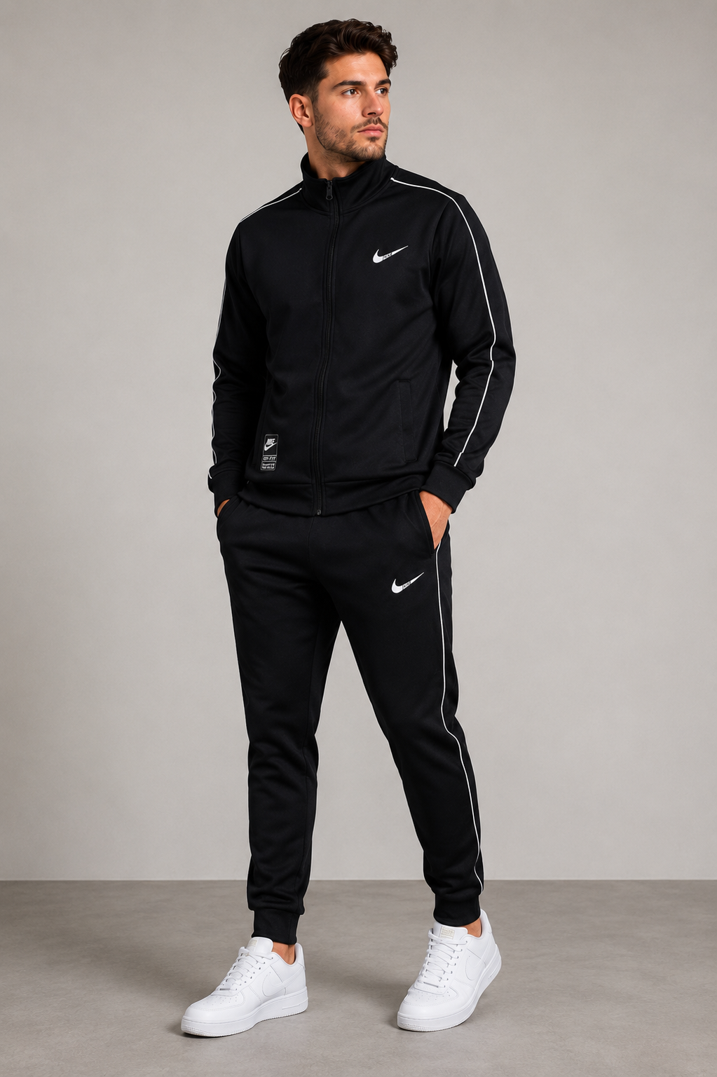 Men's Black Full Zip Tracksuit Jacket & Joggers Sports Set