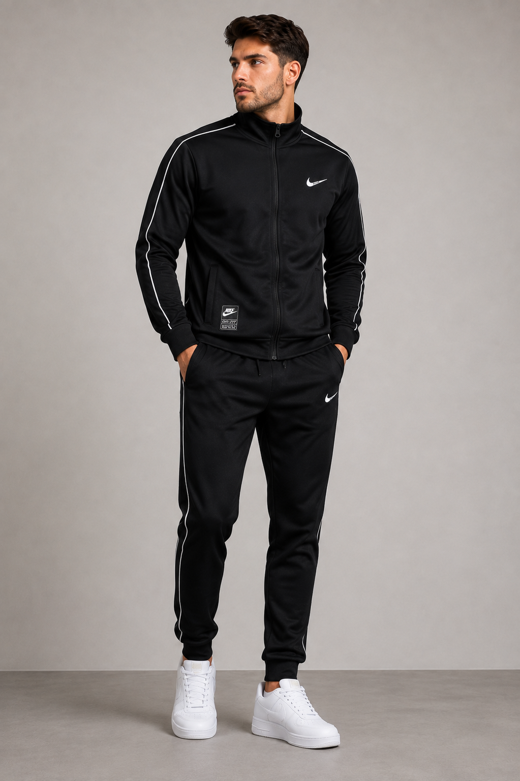 Men's Black Full Zip Tracksuit Jacket & Joggers Sports Set