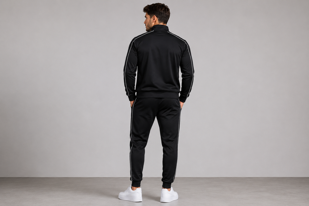 Men's Black Full Zip Tracksuit Jacket & Joggers Sports Set