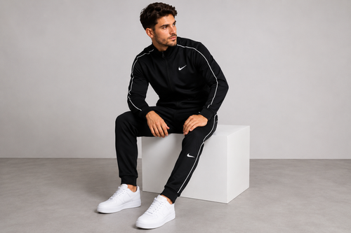 Men's Black Full Zip Tracksuit Jacket & Joggers Sports Set