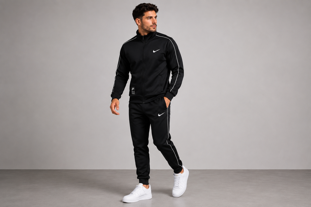 Men's Black Full Zip Tracksuit Jacket & Joggers Sports Set