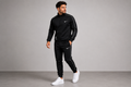 Men's Black Full Zip Tracksuit Jacket & Joggers Sports Set