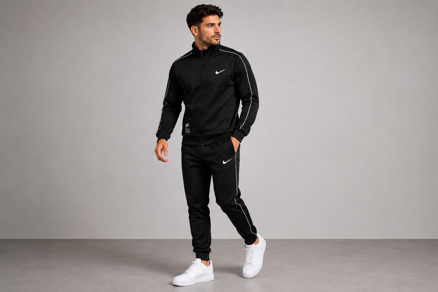 Men's Black Full Zip Tracksuit Jacket & Joggers Sports Set